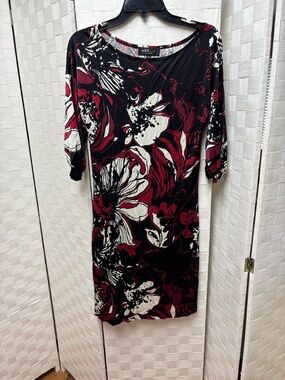 abs black red white floral dress size